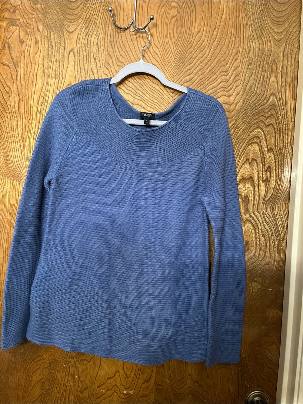 L Talbots Periwinkle Ribbed Scoopneck Sweater
